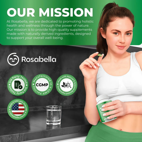 Rosabella Moringa+ Capsules - Pure Moringa Powder, Energy, Skin, Immune & Gut Health Superfood, Rich in Antioxidants, Essential Vitamins & Amino Acids, Natural Green Superfood Supplement - 60 Count